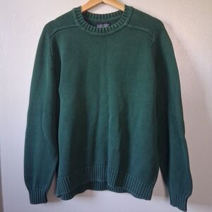 Lands End Green Sweater Crewneck Pullover Cotton